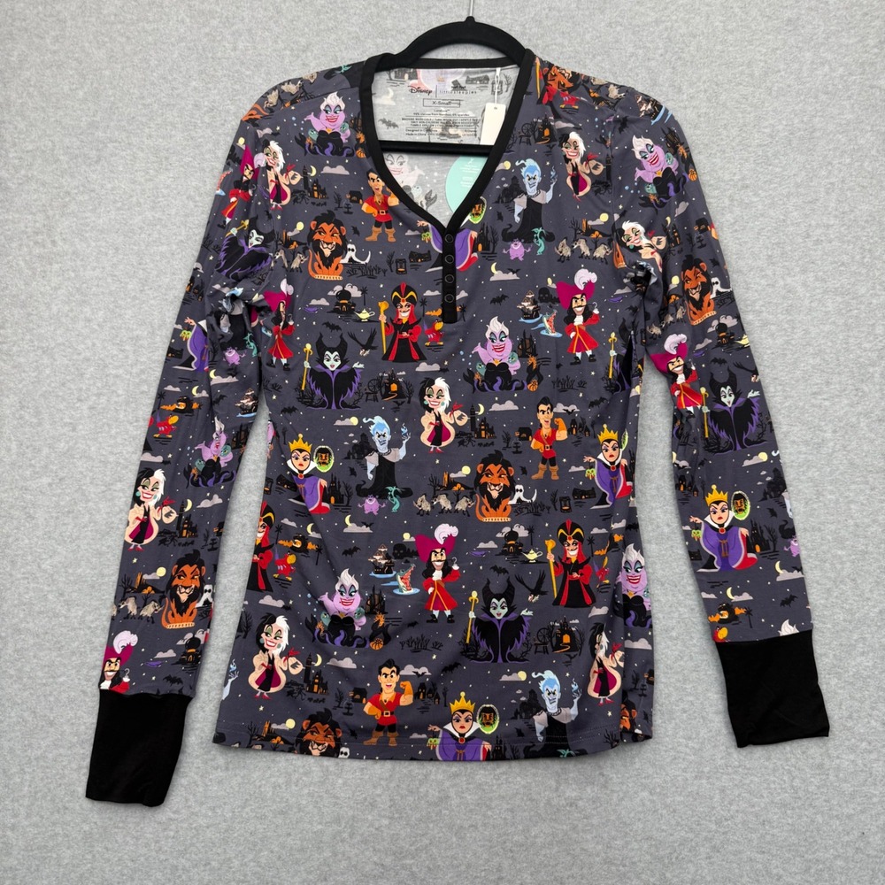 Little Sleepies Top Women XS Disney Villains Bamboo Lunaluxe Henley Loungewear